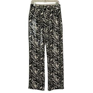 PrettyLittleThing cream black shimmer tiger print high waist pants size 8